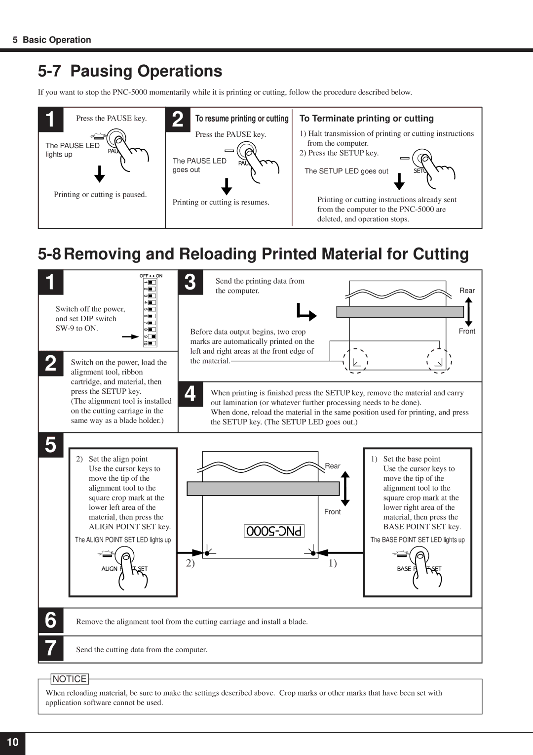 Roland PNC-5000 Pausing Operations, Removing and Reloading Printed Material for Cutting, To Terminate printing or cutting 