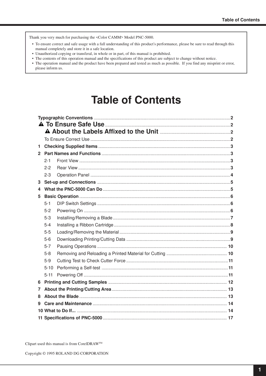 Roland PNC-5000 user manual Table of Contents 