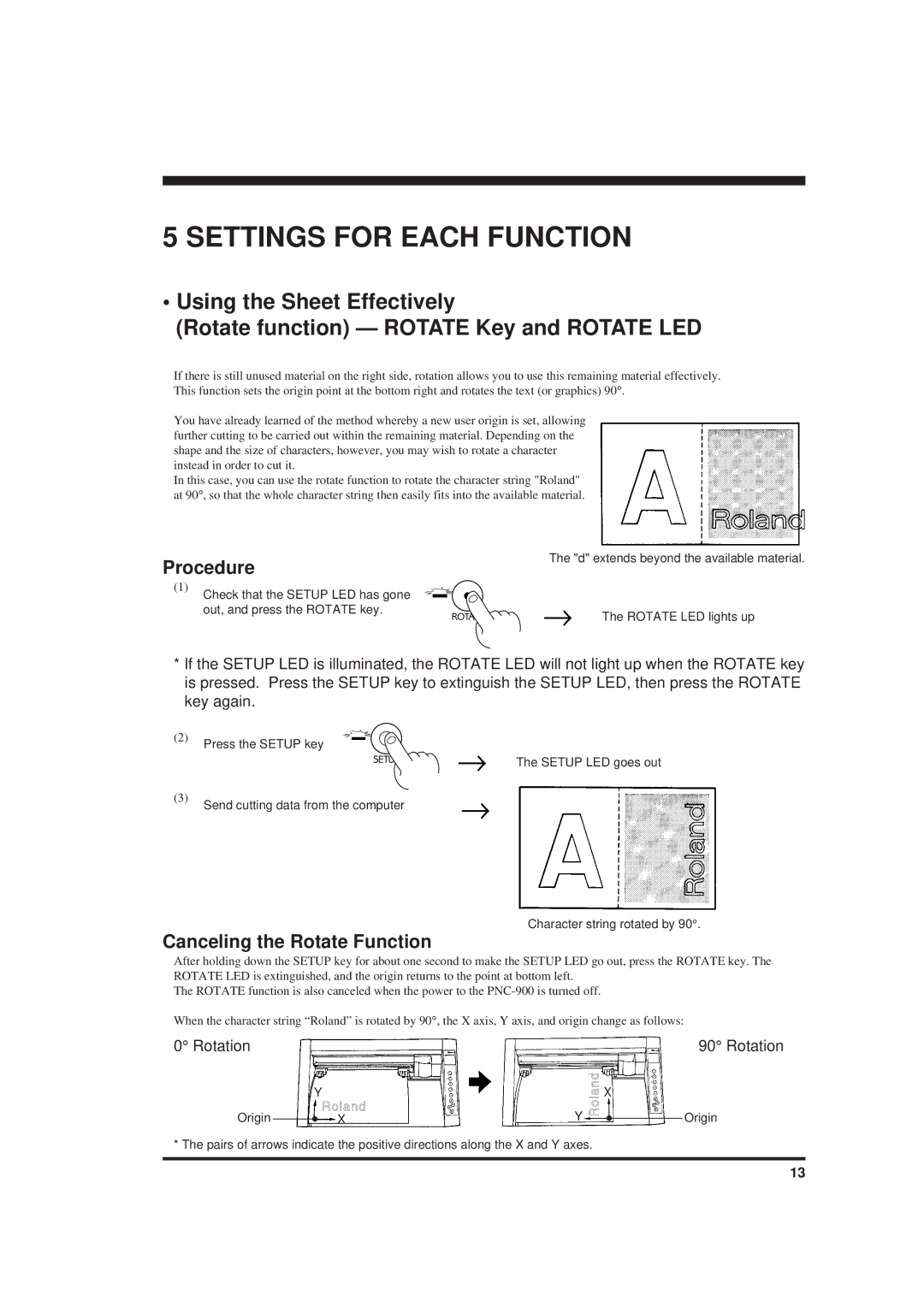 Roland PNC-900 user manual Settings for Each Function, Canceling the Rotate Function 