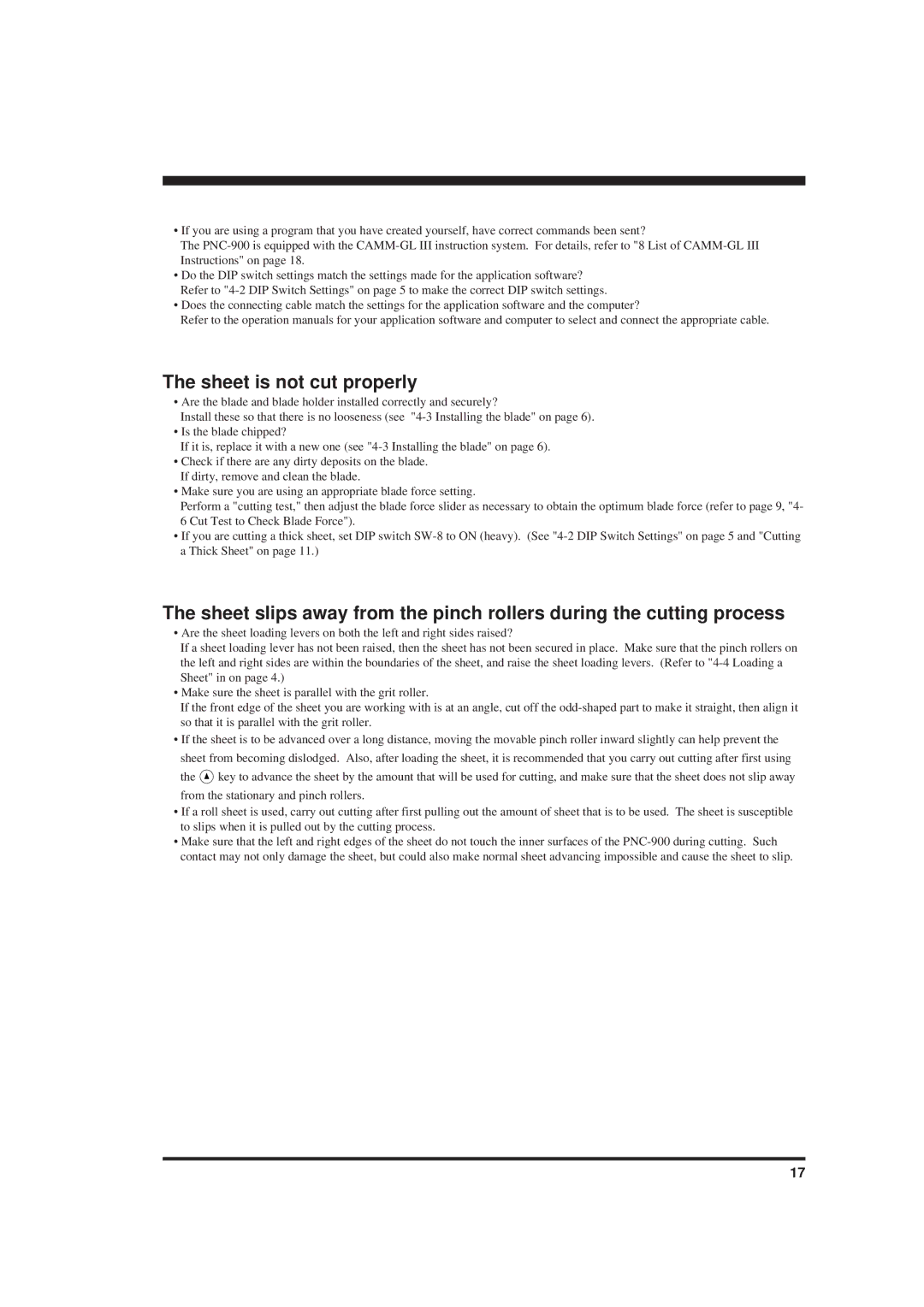 Roland PNC-900 user manual Sheet is not cut properly 