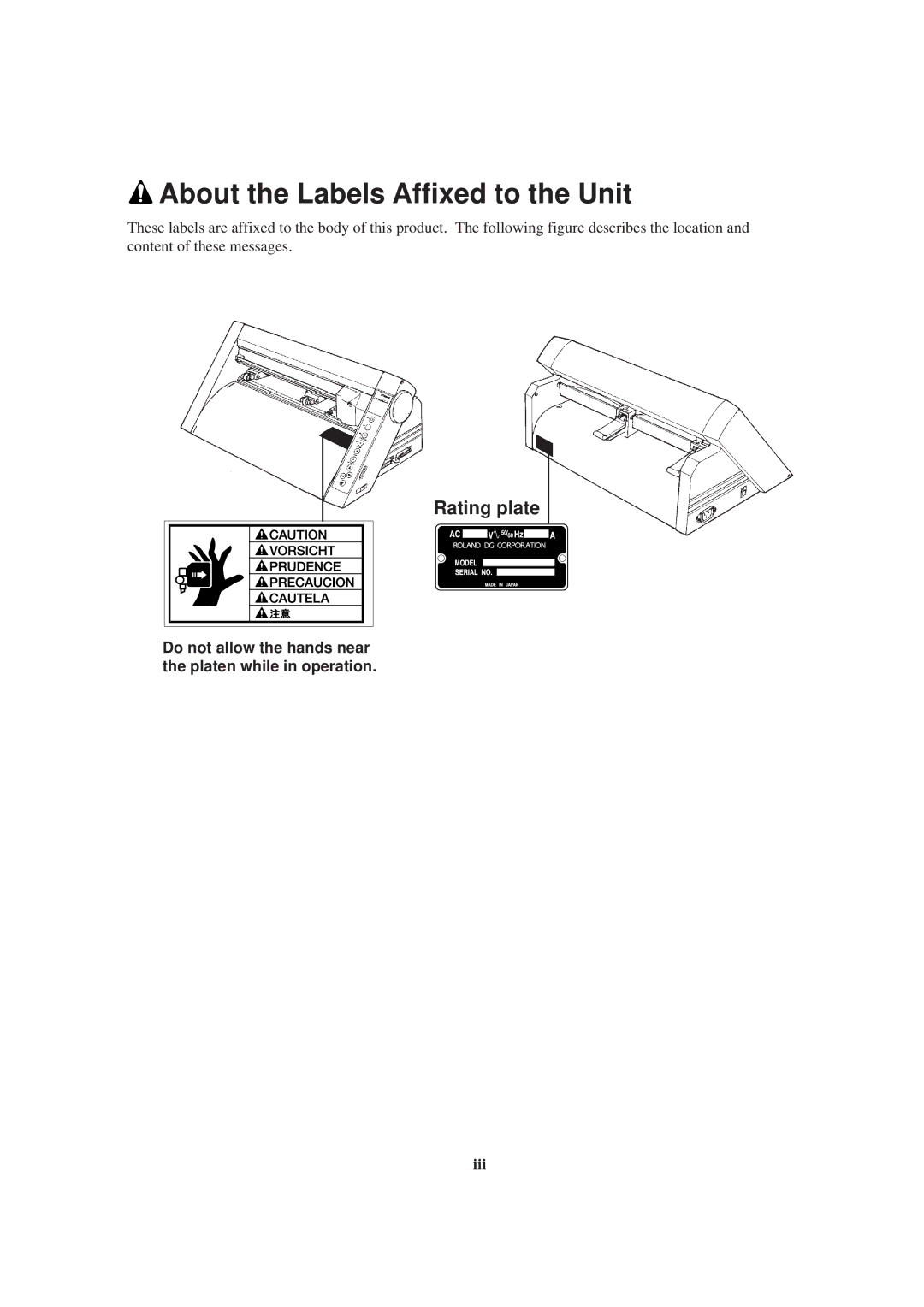 Roland PNC-900 user manual About the Labels Affixed to the Unit, Rating plate 