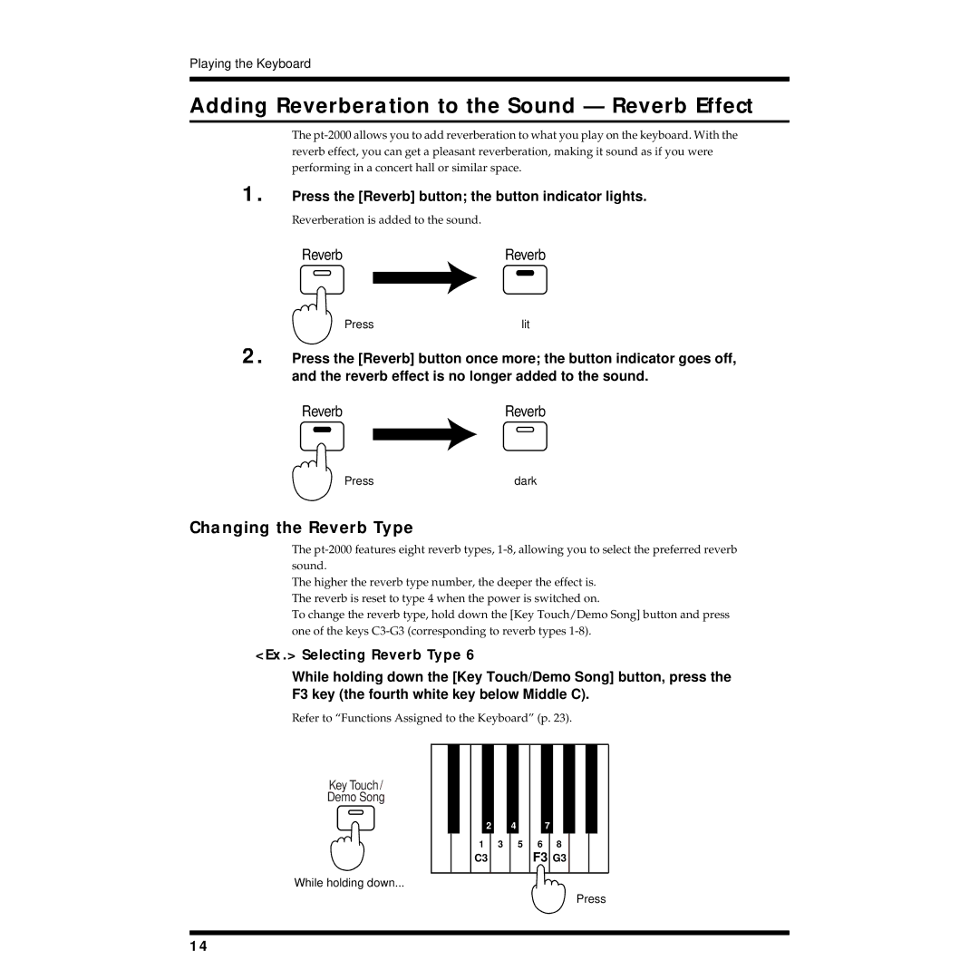 Roland pt-2000 owner manual Adding Reverberation to the Sound Reverb Effect, Changing the Reverb Type 