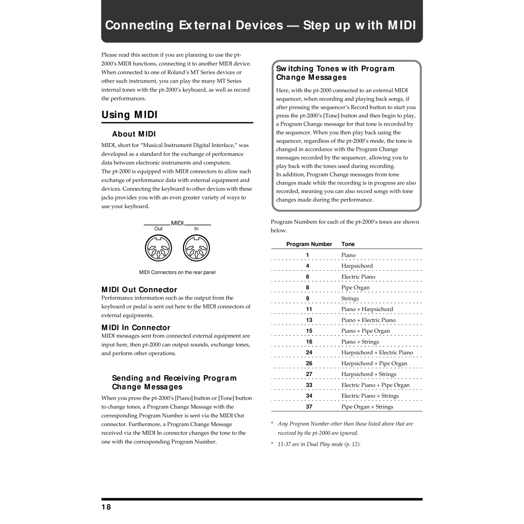 Roland pt-2000 owner manual Using Midi 