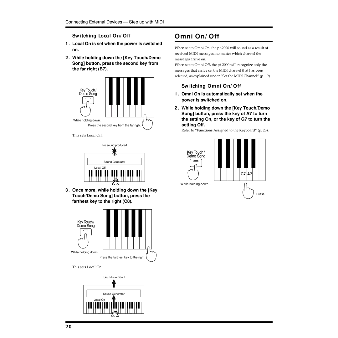 Roland pt-2000 owner manual Switching Local On/Off, Switching Omni On/Off 