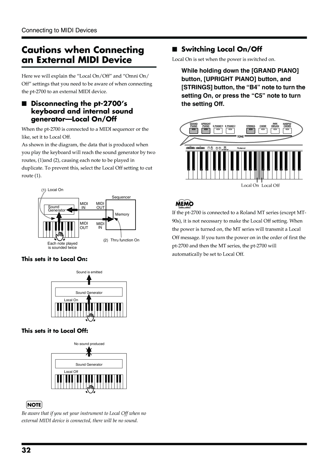 Roland pt-2700 owner manual Switching Local On/Off, This sets it to Local On, This sets it to Local Off 