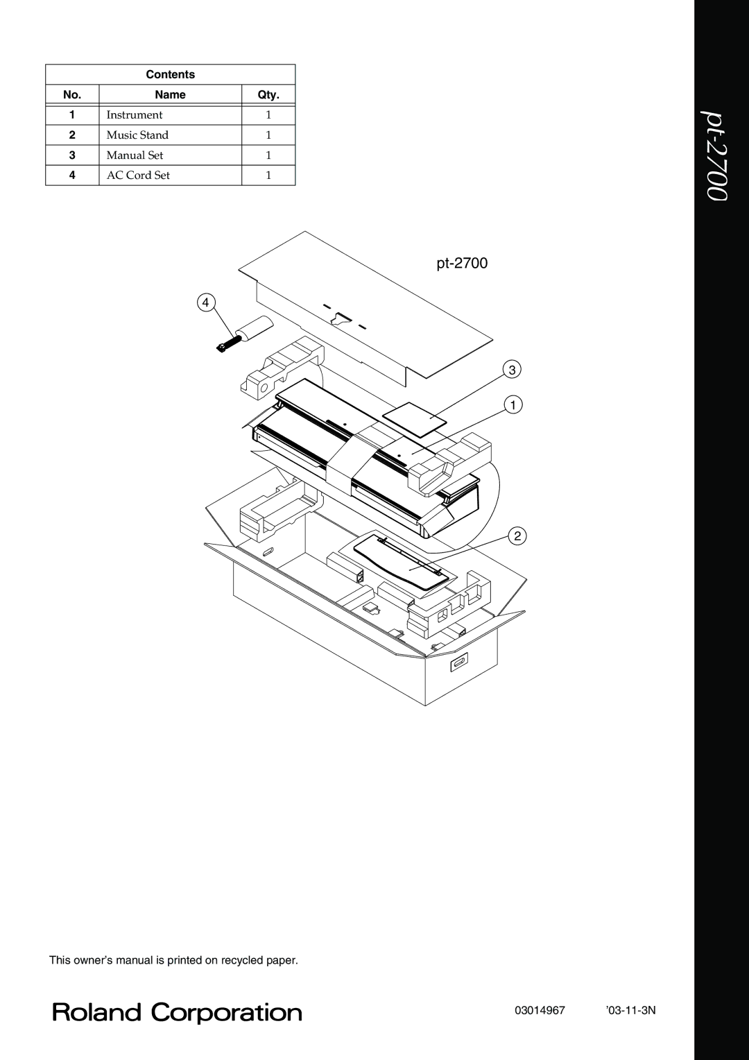 Roland pt-2700 owner manual Pt-2700 