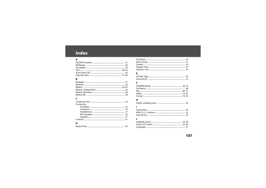 Roland R-05 warranty Index, Connection 