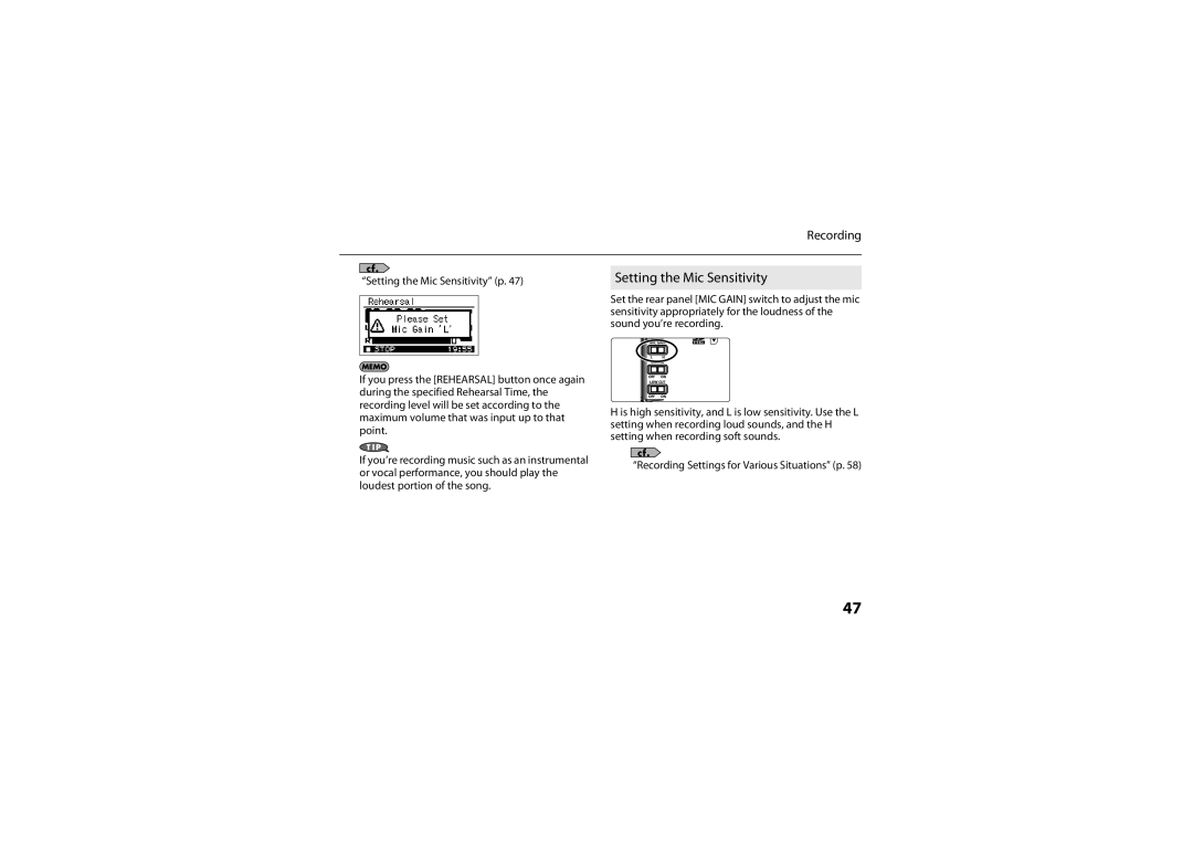 Roland R-05 warranty Setting the Mic Sensitivity 