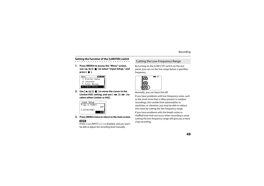 Roland R-05 warranty Cutting the Low-Frequency Range, Setting the function of the Limiter switch 