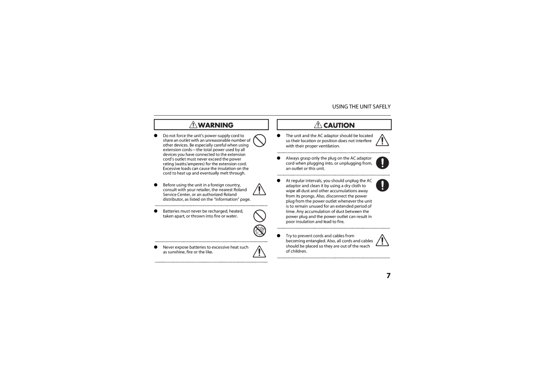 Roland R-05 warranty Using the Unit Safely 