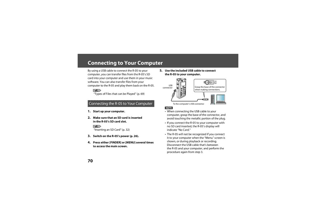 Roland R-05 warranty Connecting to Your Computer 