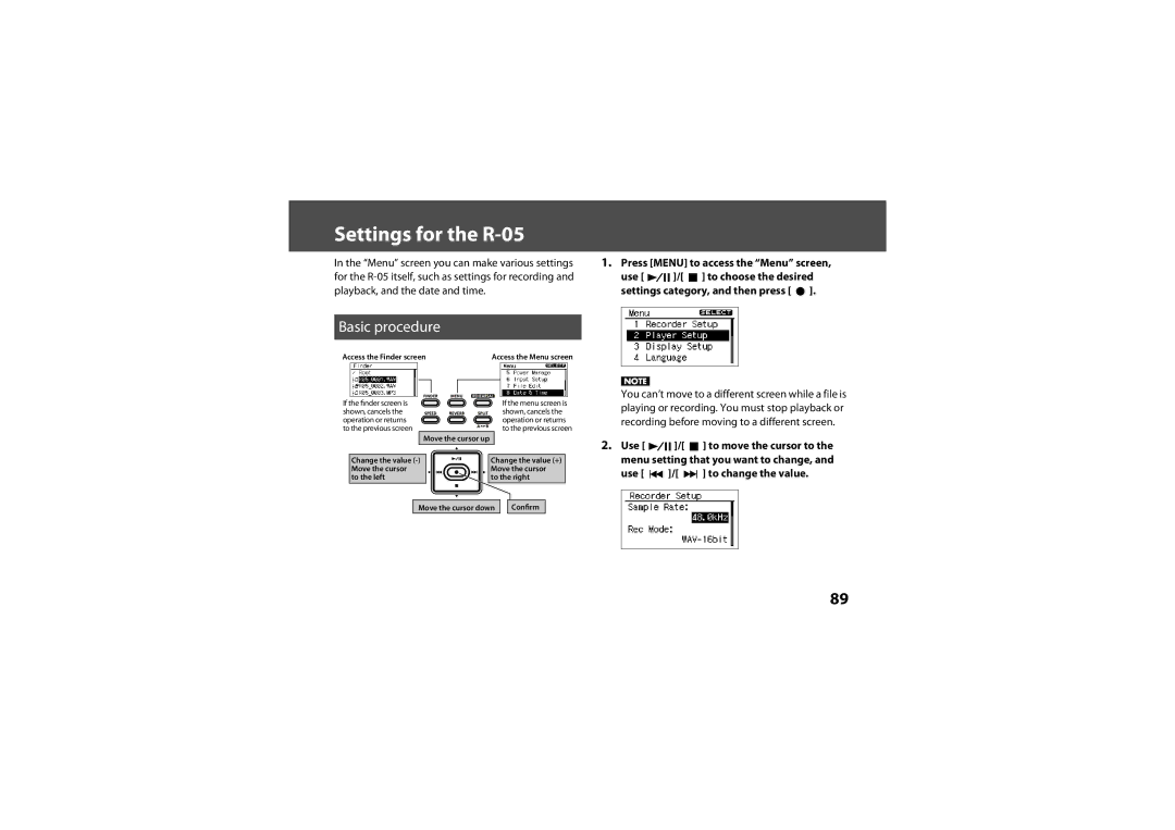 Roland warranty Settings for the R-05, Basic procedure, Use To change the value 