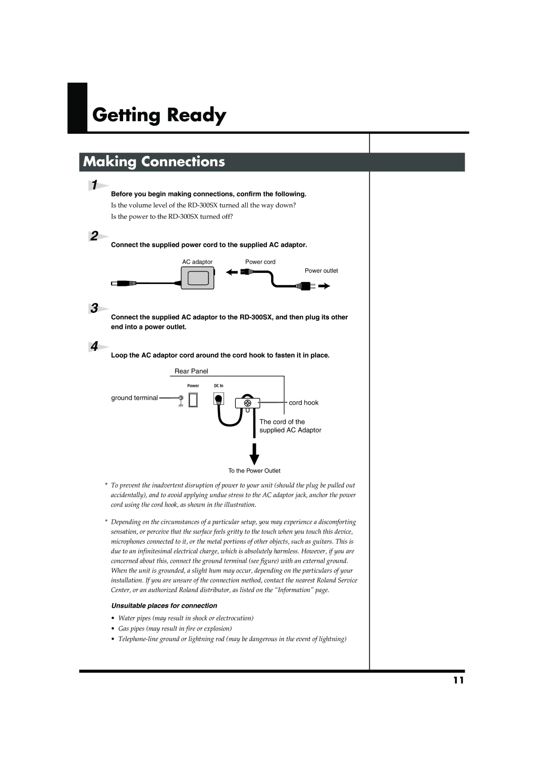 Roland RD-300SX owner manual Getting Ready, Making Connections, Before you begin making connections, confirm the following 