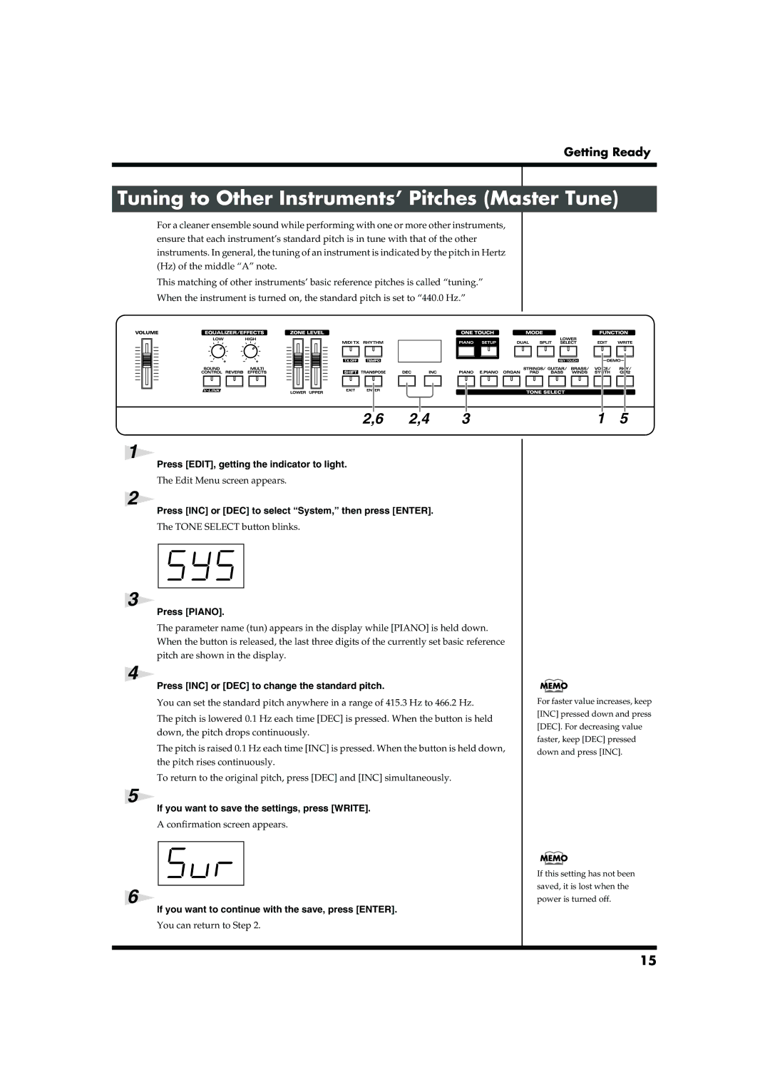 Roland RD-300SX owner manual Tuning to Other Instruments’ Pitches Master Tune 