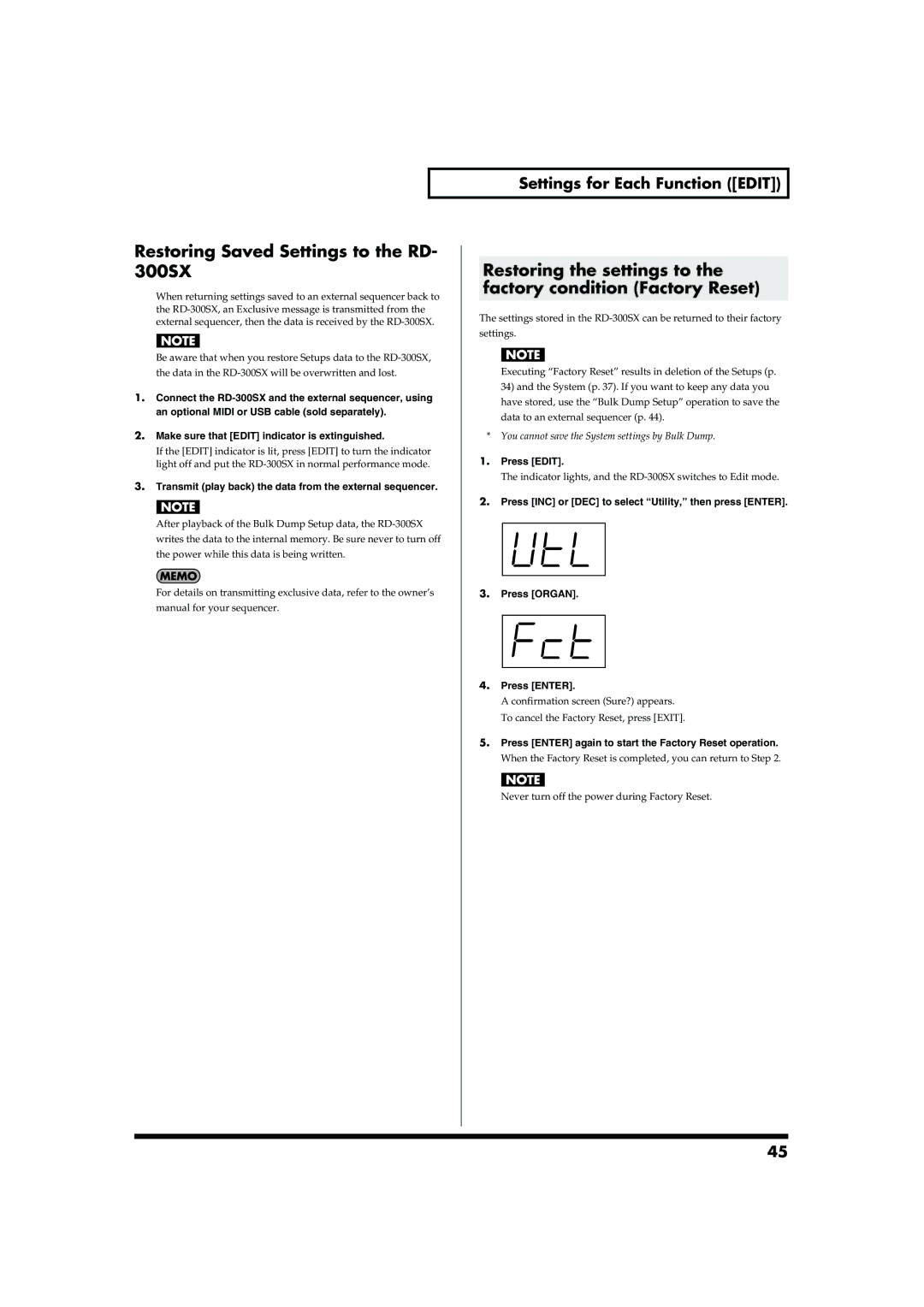 Roland RD-300SX Restoring Saved Settings to the RD- 300SX, Transmit play back the data from the external sequencer 