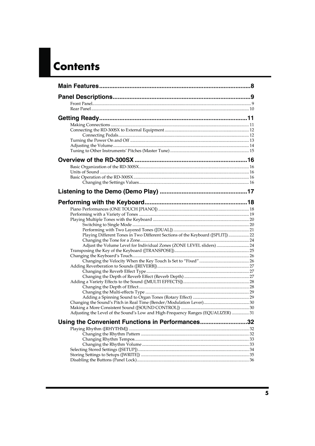 Roland RD-300SX owner manual Contents 