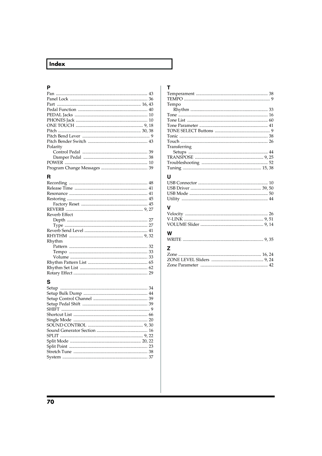 Roland RD-300SX owner manual Index, Rhythm 