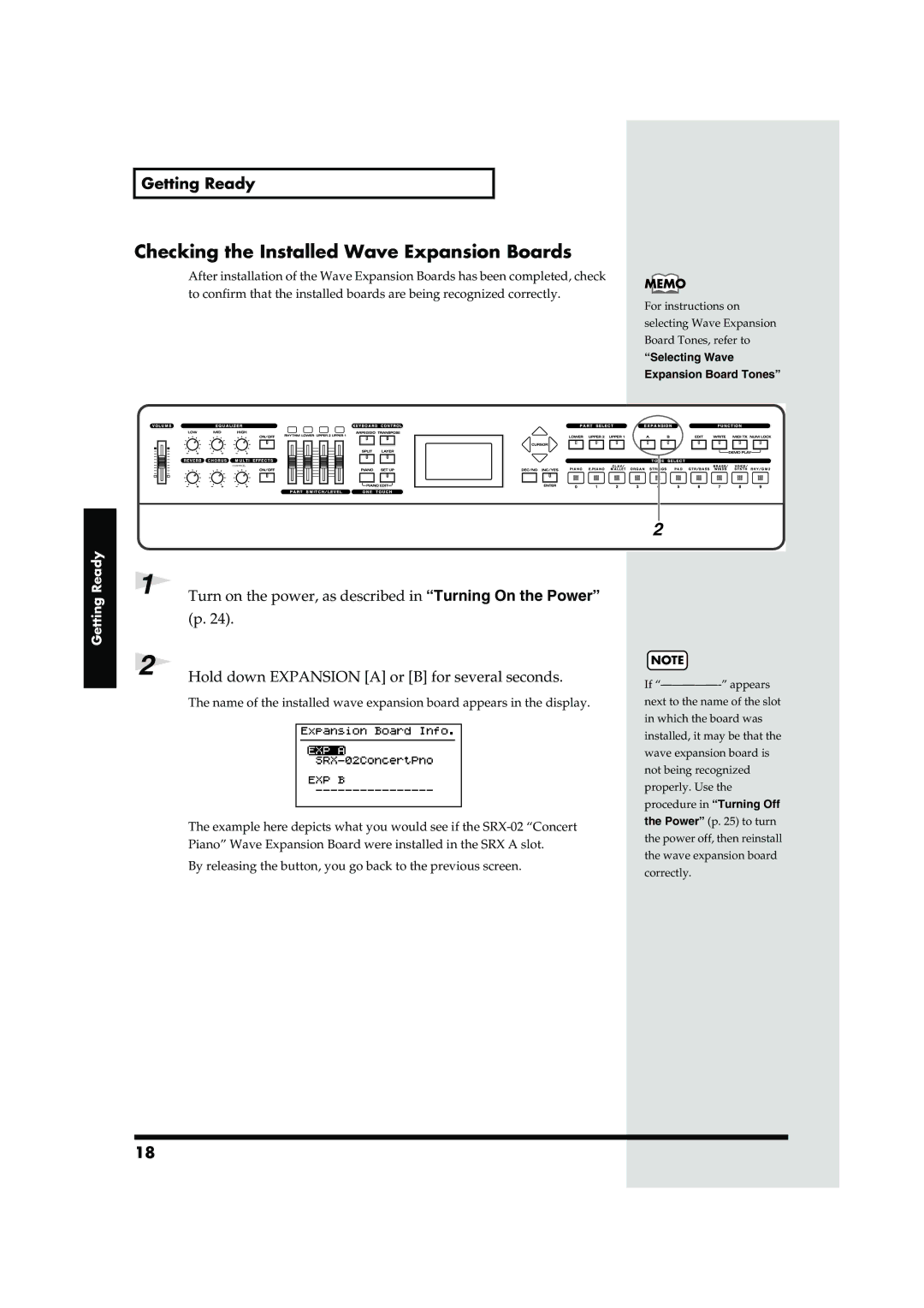 Roland RD-700 owner manual Checking the Installed Wave Expansion Boards, Selecting Wave Expansion Board Tones 