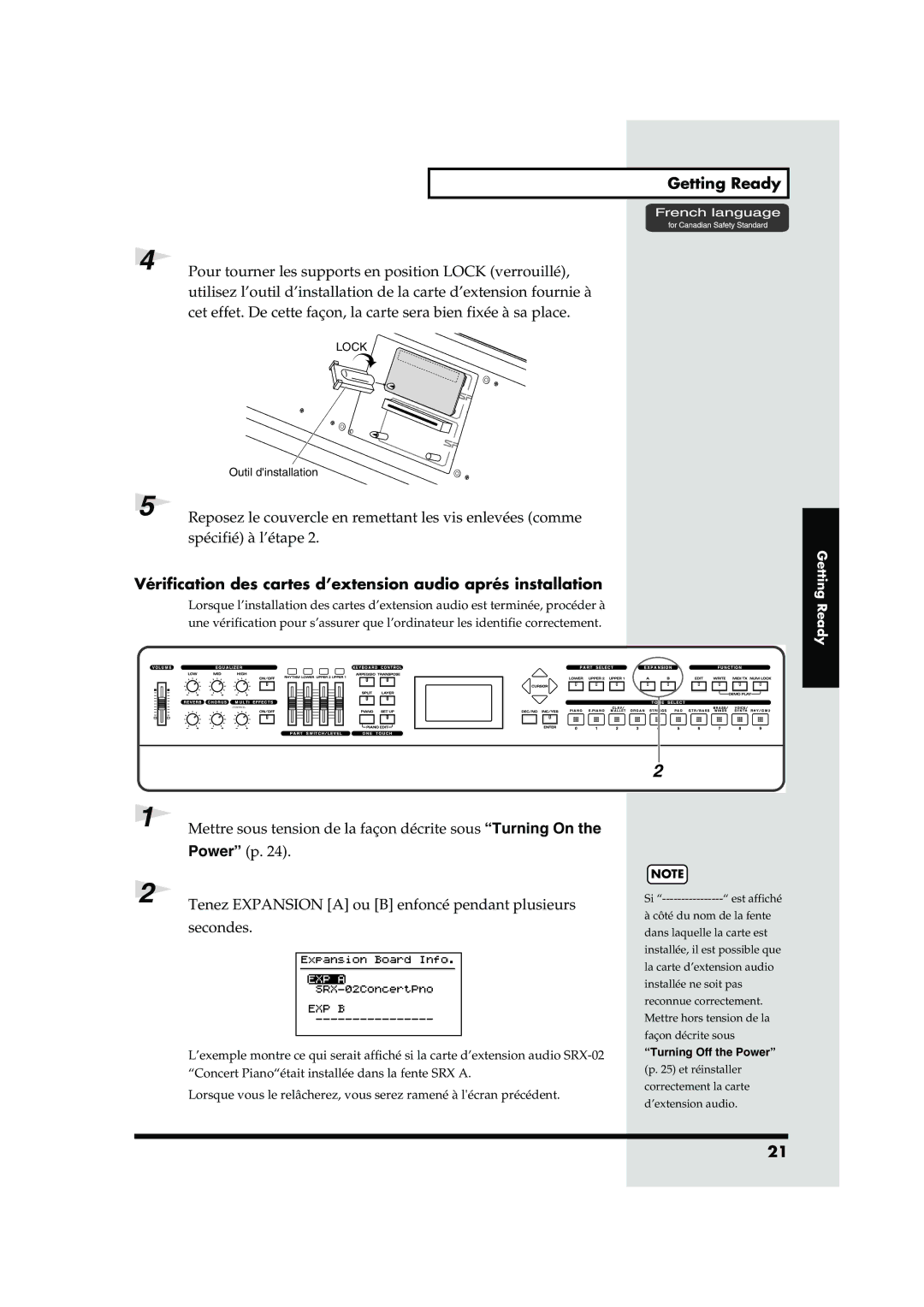 Roland RD-700 owner manual Pour tourner les supports en position Lock verrouillé, Spécifié à l’étape, Power p, Secondes 