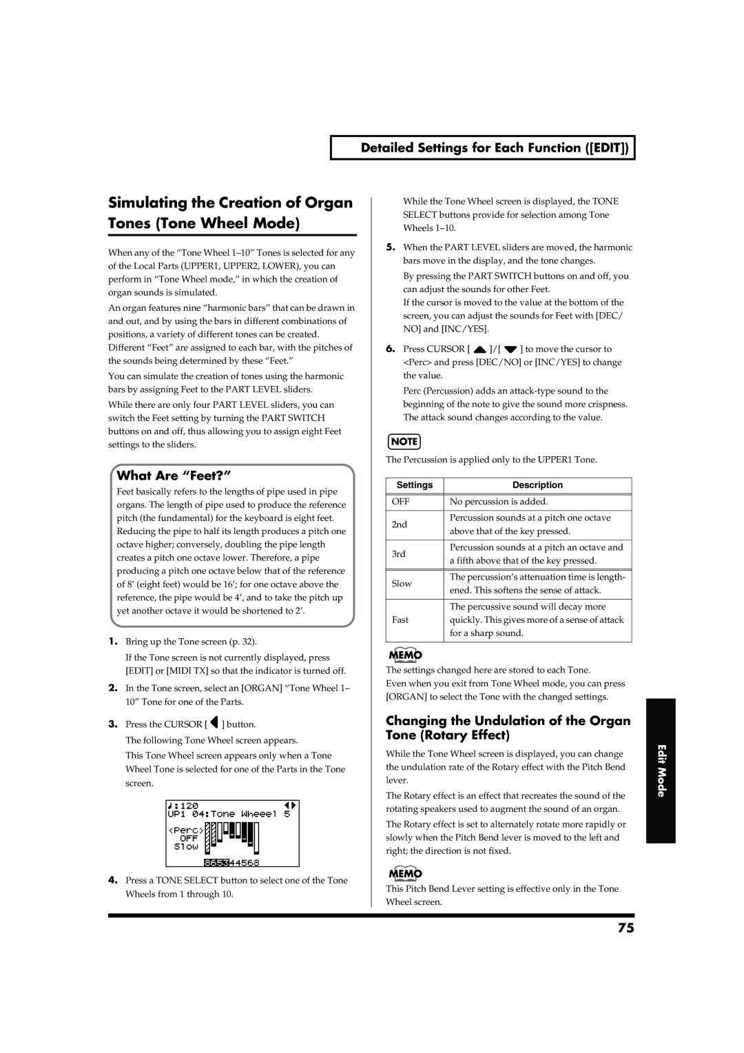 Roland RD-700 owner manual Simulating the Creation of Organ, Tones Tone Wheel Mode, What Are Feet?, Tone Rotary Effect 