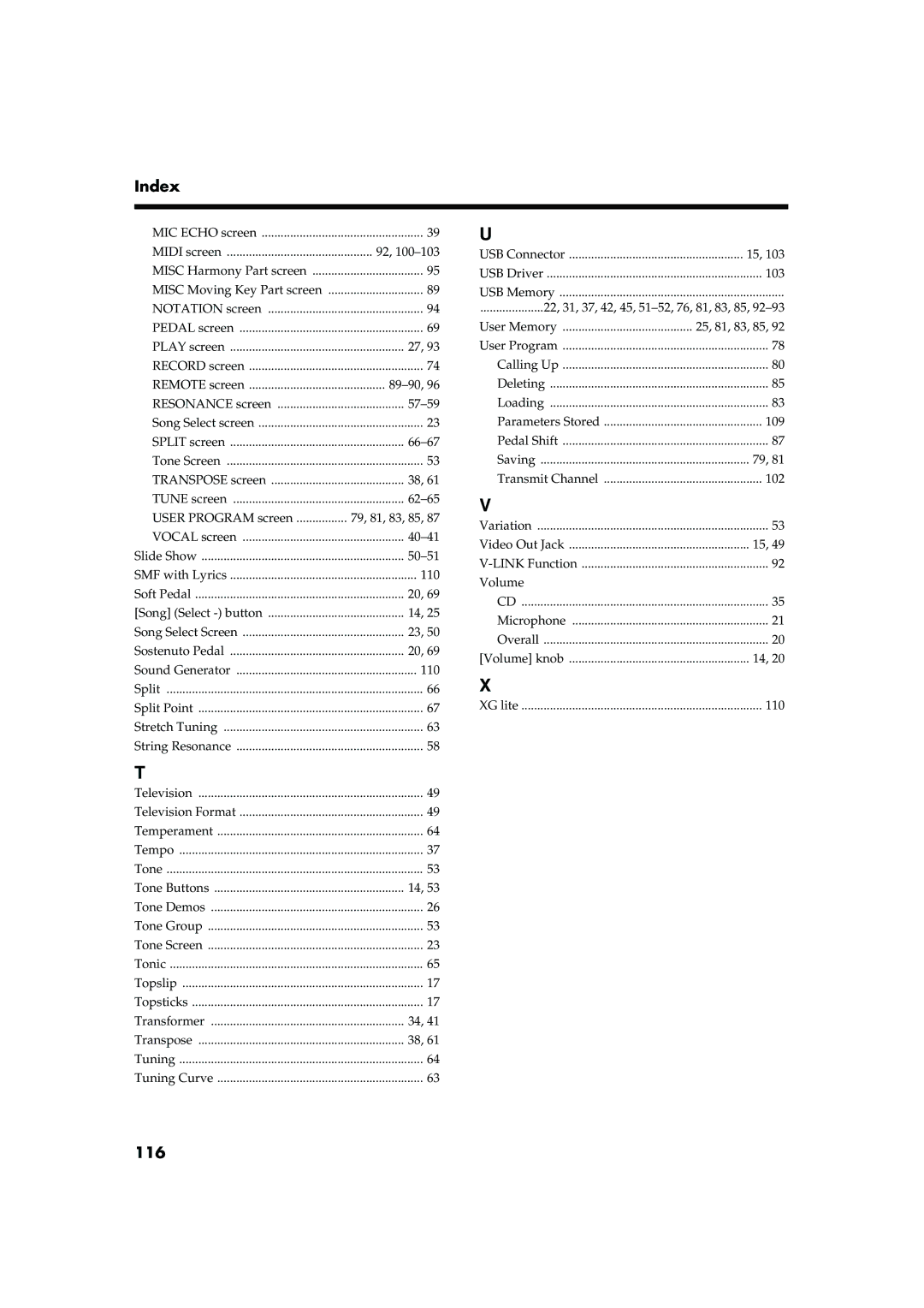 Roland RG-7 manual 116, Midi screen 