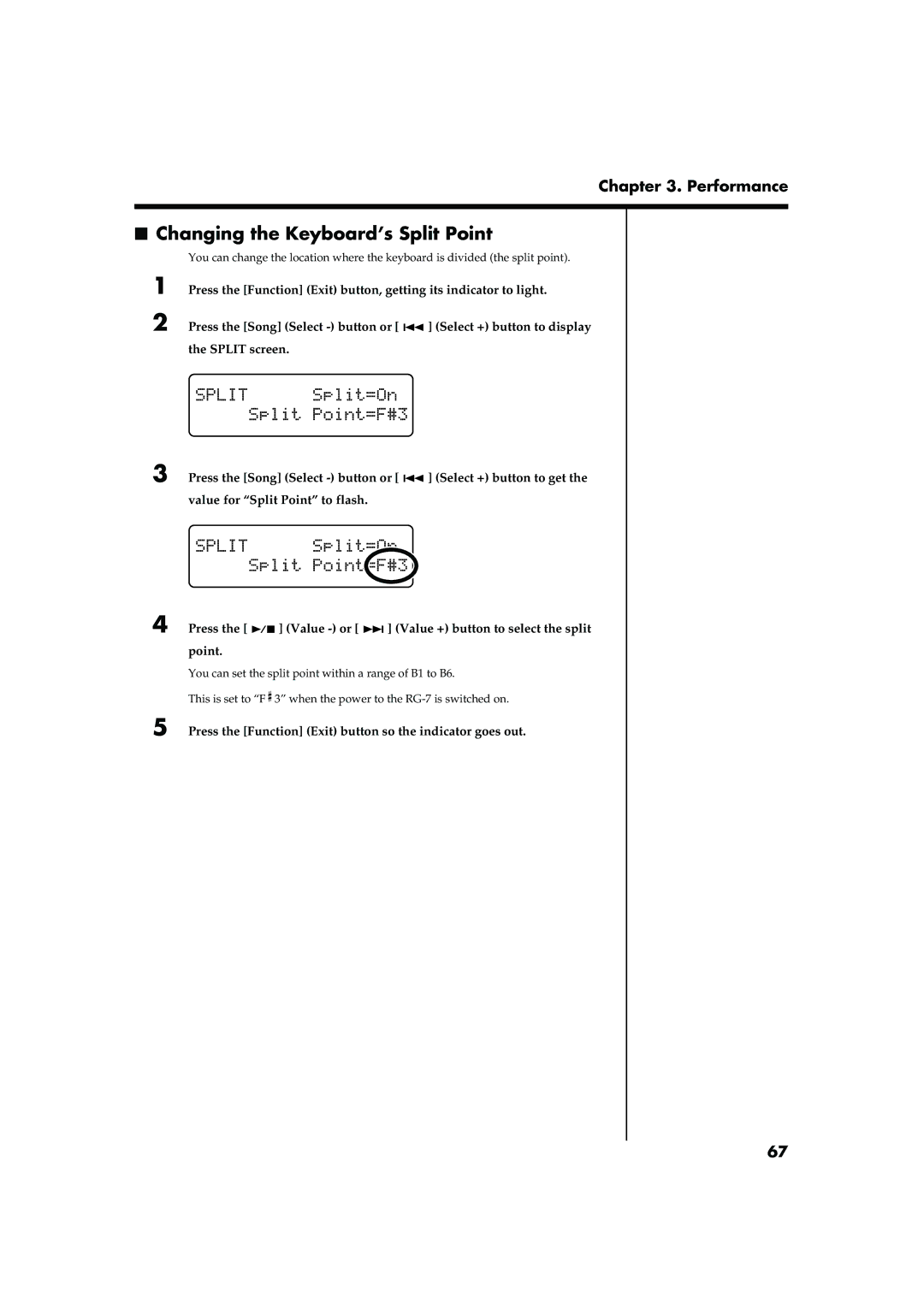 Roland RG-7 manual Changing the Keyboard’s Split Point 