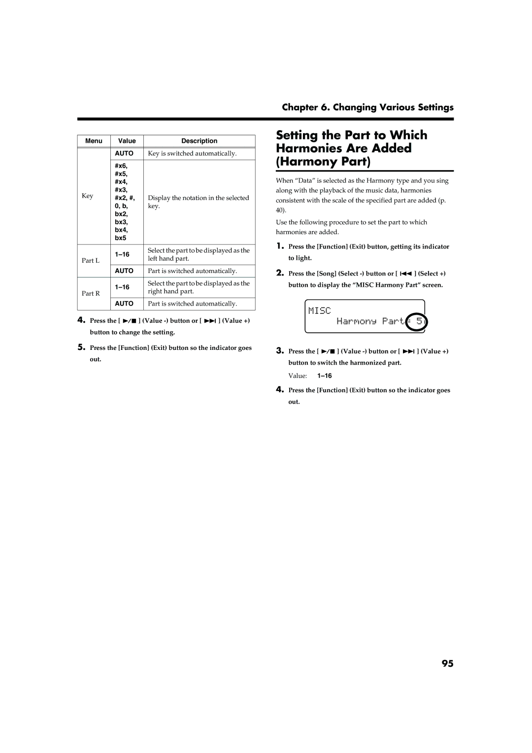 Roland RG-7 manual Setting the Part to Which Harmonies Are Added Harmony Part, #x6 #x5 #x4, #x3 #x2, #, Bx2 Bx3 Bx4 Bx5 