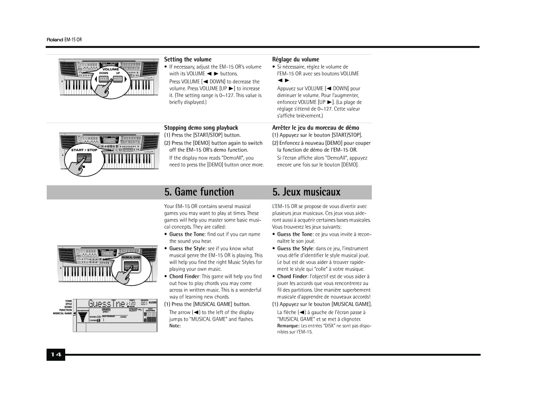 Roland Roland EM-15 OR Oriental Creative Keyboard owner manual Game function, Jeux musicaux 