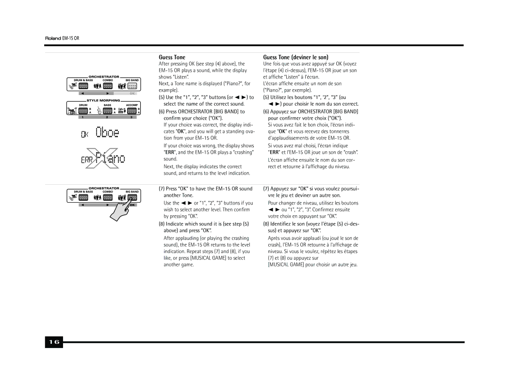 Roland Roland EM-15 OR Oriental Creative Keyboard owner manual Guess Tone deviner le son 