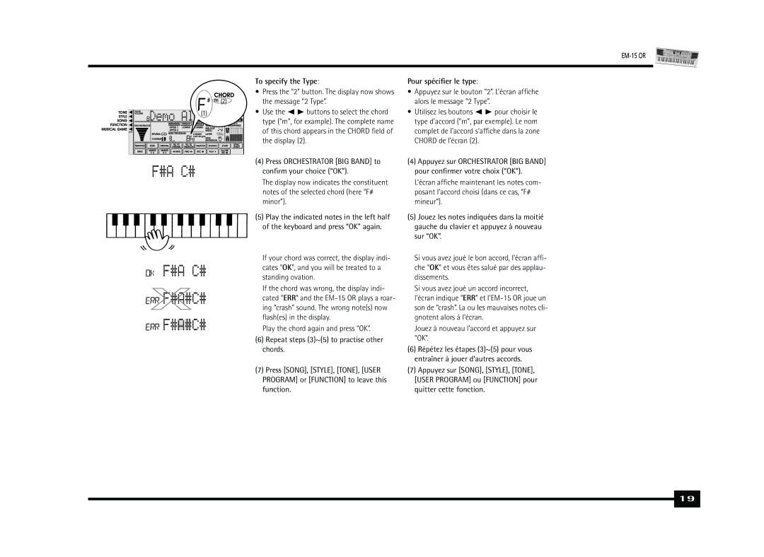 Roland Roland EM-15 OR Oriental Creative Keyboard owner manual To specify the Type, Message 2 Type, Pour spéciﬁer le type 