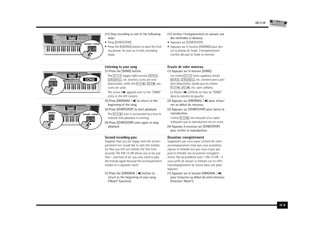 Roland Roland EM-15 OR Oriental Creative Keyboard Listening to your song Ecoute de votre morceau, Second recording pass 