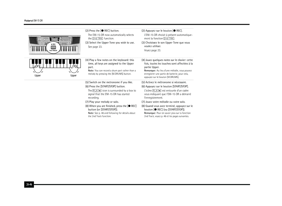 Roland Roland EM-15 OR Oriental Creative Keyboard owner manual Melody by pressing the M.DRUMS button 