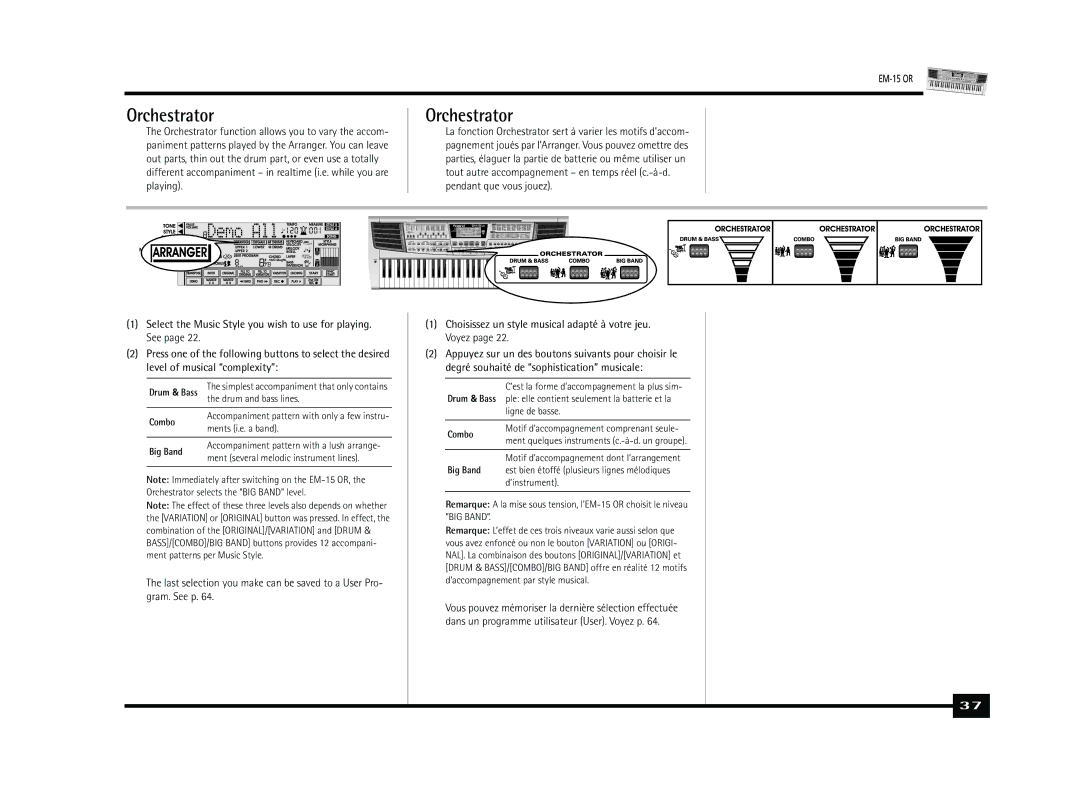 Roland Roland EM-15 OR Oriental Creative Keyboard owner manual Orchestrator 