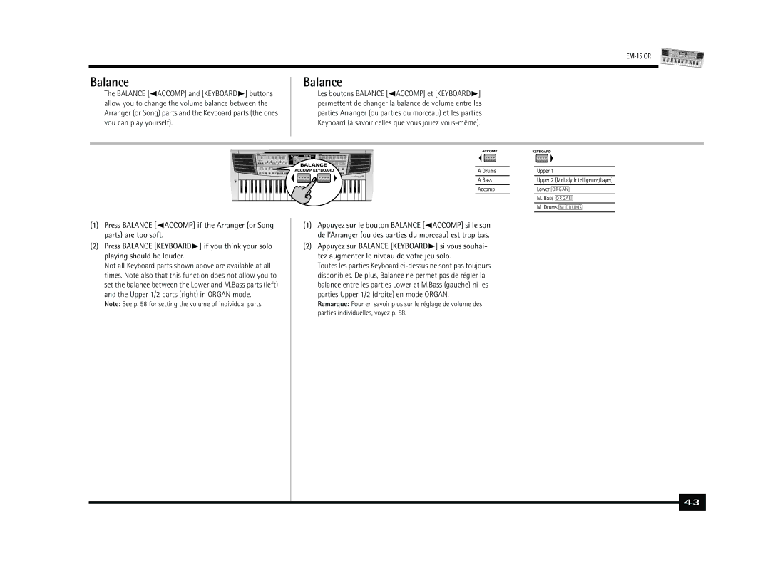 Roland Roland EM-15 OR Oriental Creative Keyboard owner manual Balance 