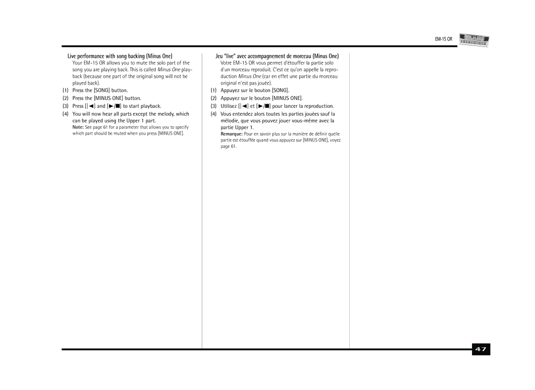 Roland Roland EM-15 OR Oriental Creative Keyboard owner manual Live performance with song backing Minus One 
