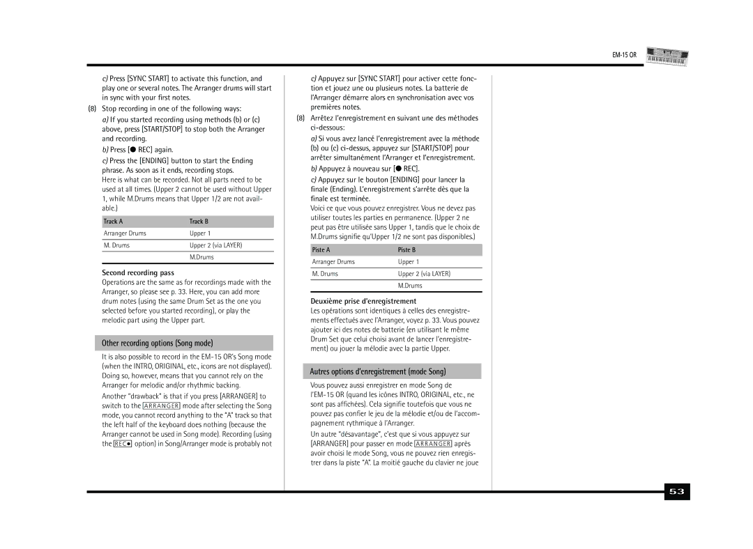 Roland Roland EM-15 OR Oriental Creative Keyboard owner manual Other recording options Song mode 