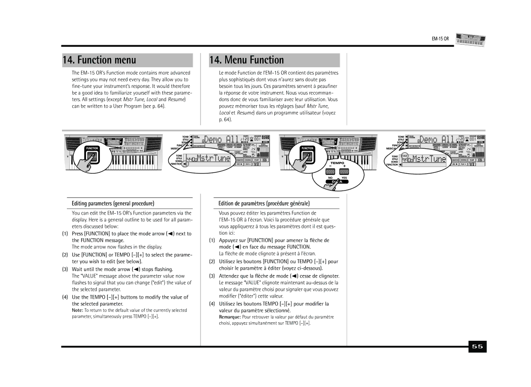 Roland Roland EM-15 OR Oriental Creative Keyboard Function menu, Menu Function, Editing parameters general procedure 