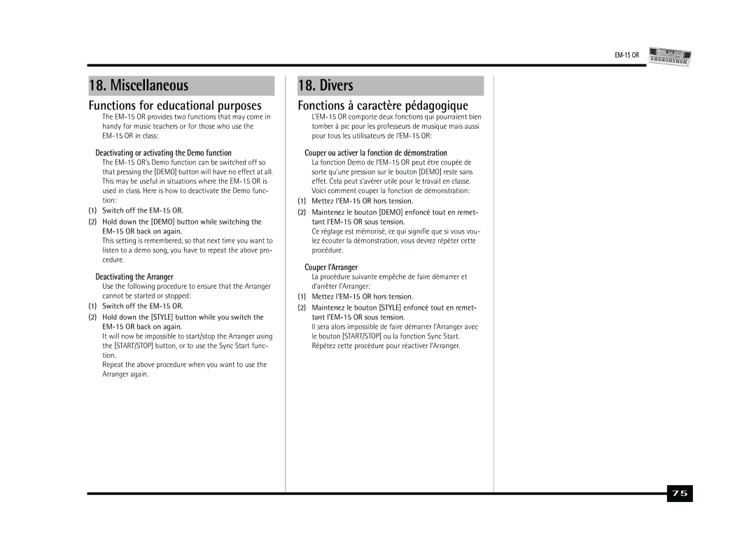 Roland Roland EM-15 OR Oriental Creative Keyboard owner manual Miscellaneous, Divers, Functions for educational purposes 