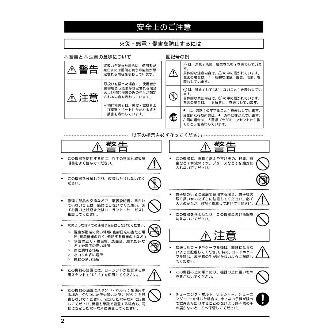 Roland RP-2 manual 安全上のご注意 