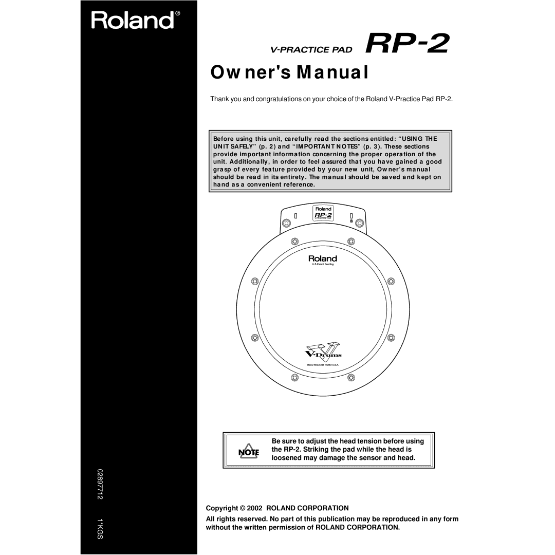 Roland RP-2 manual 02897712 1*KGS 