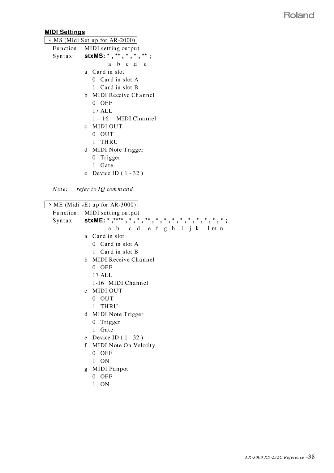 Roland RS 232C manual Syntax stxME 