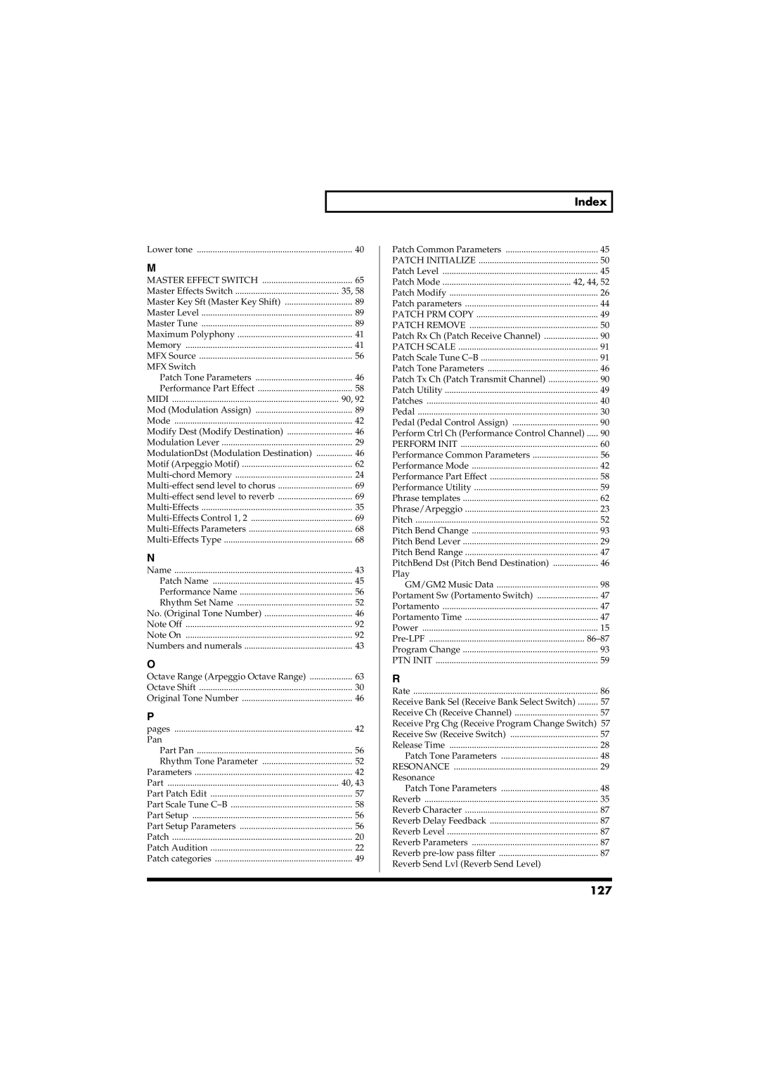 Roland RS-50 owner manual Index, 127 