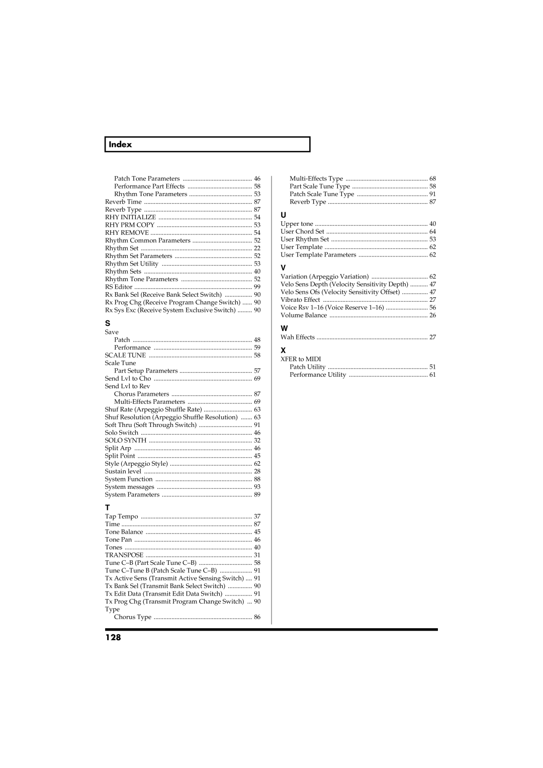 Roland RS-50 owner manual 128, RHY Initialize RHY PRM Copy RHY Remove 