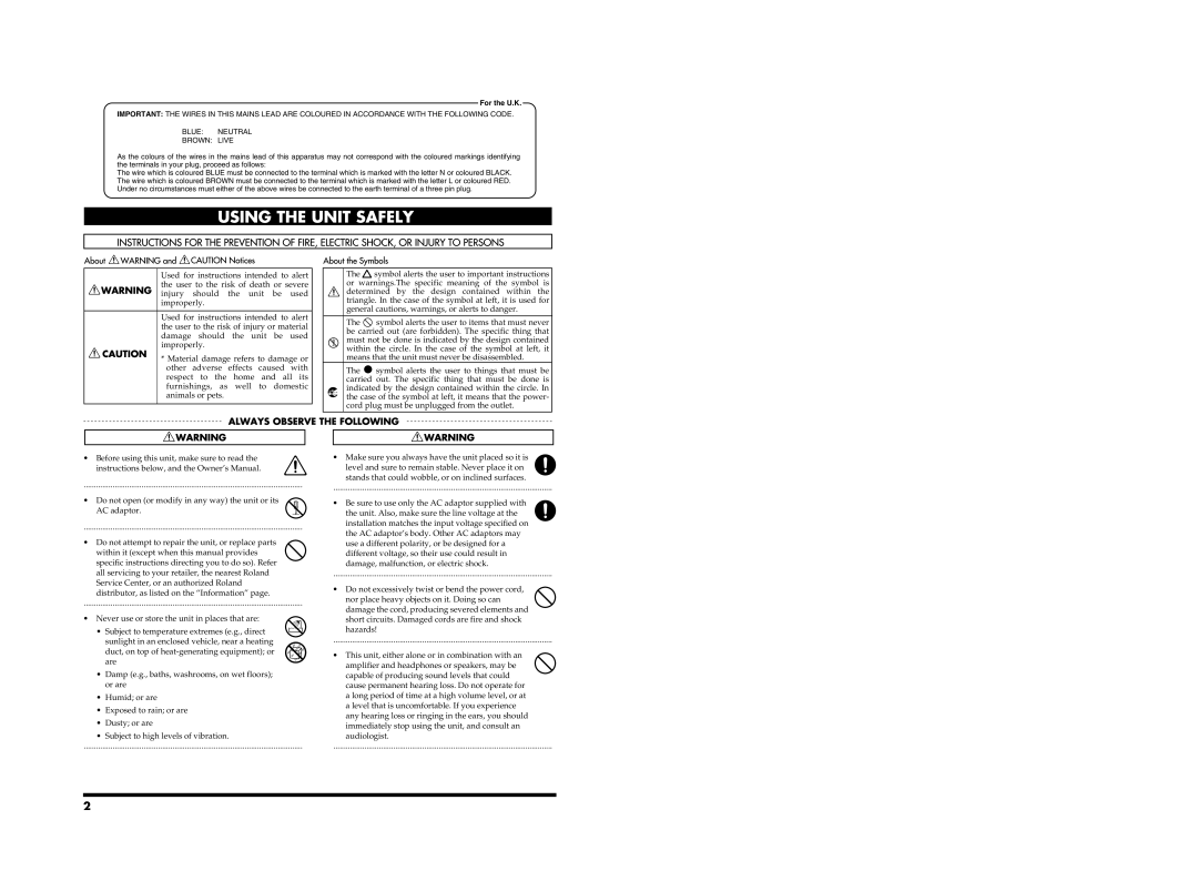 Roland RS-50 owner manual For the U.K 