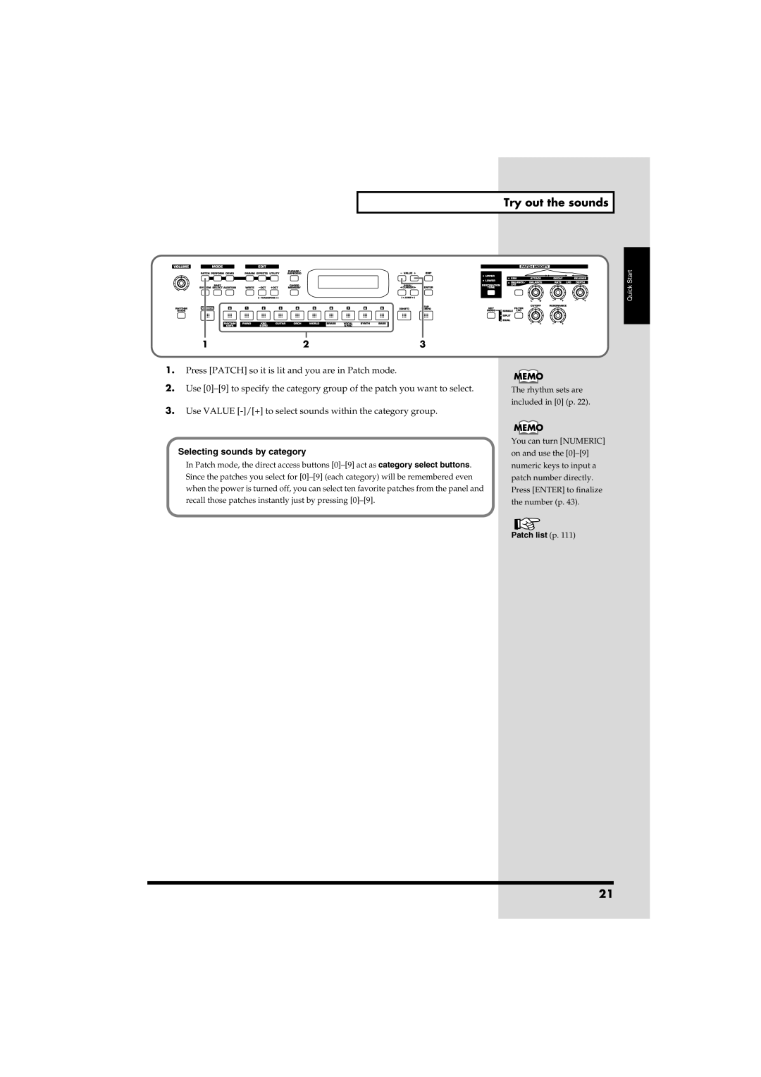 Roland RS-50 owner manual Try out the sounds, Selecting sounds by category 