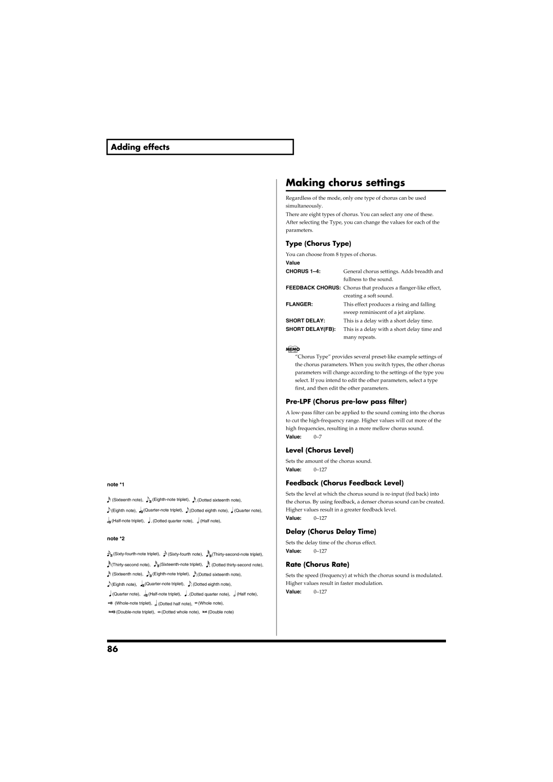 Roland RS-50 owner manual Making chorus settings 