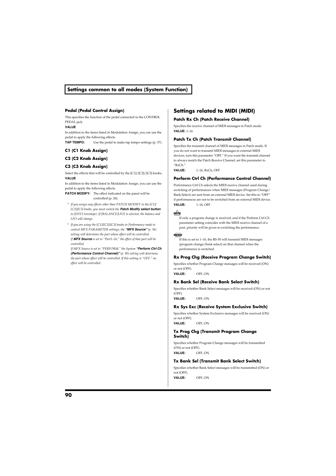 Roland RS-50 owner manual Settings related to Midi Midi 