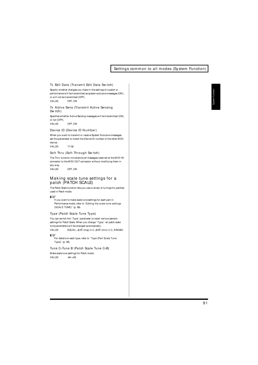 Roland RS-50 owner manual Making scale tune settings for a patch Patch Scale 