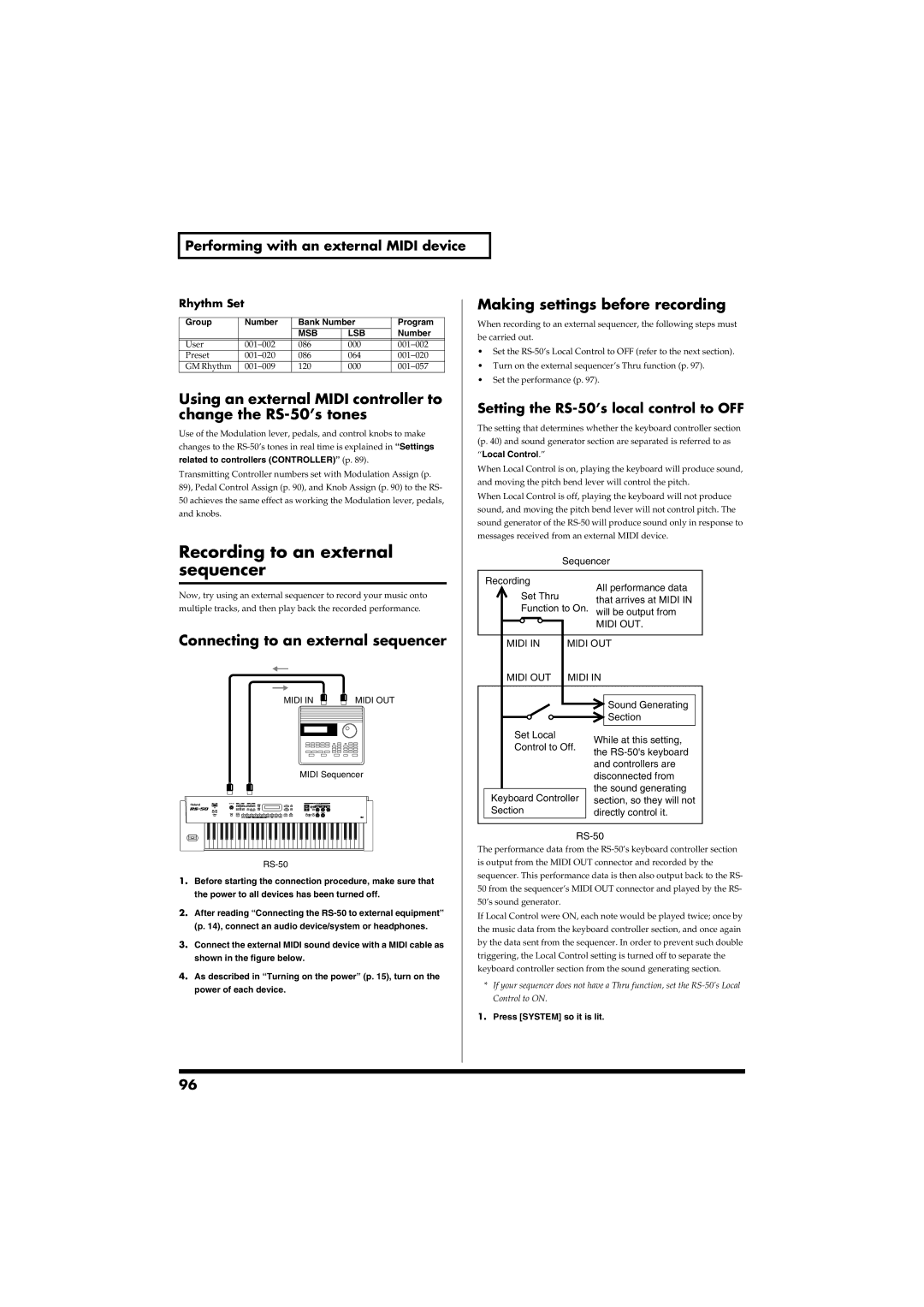 Roland RS-50 owner manual Recording to an external, Sequencer 