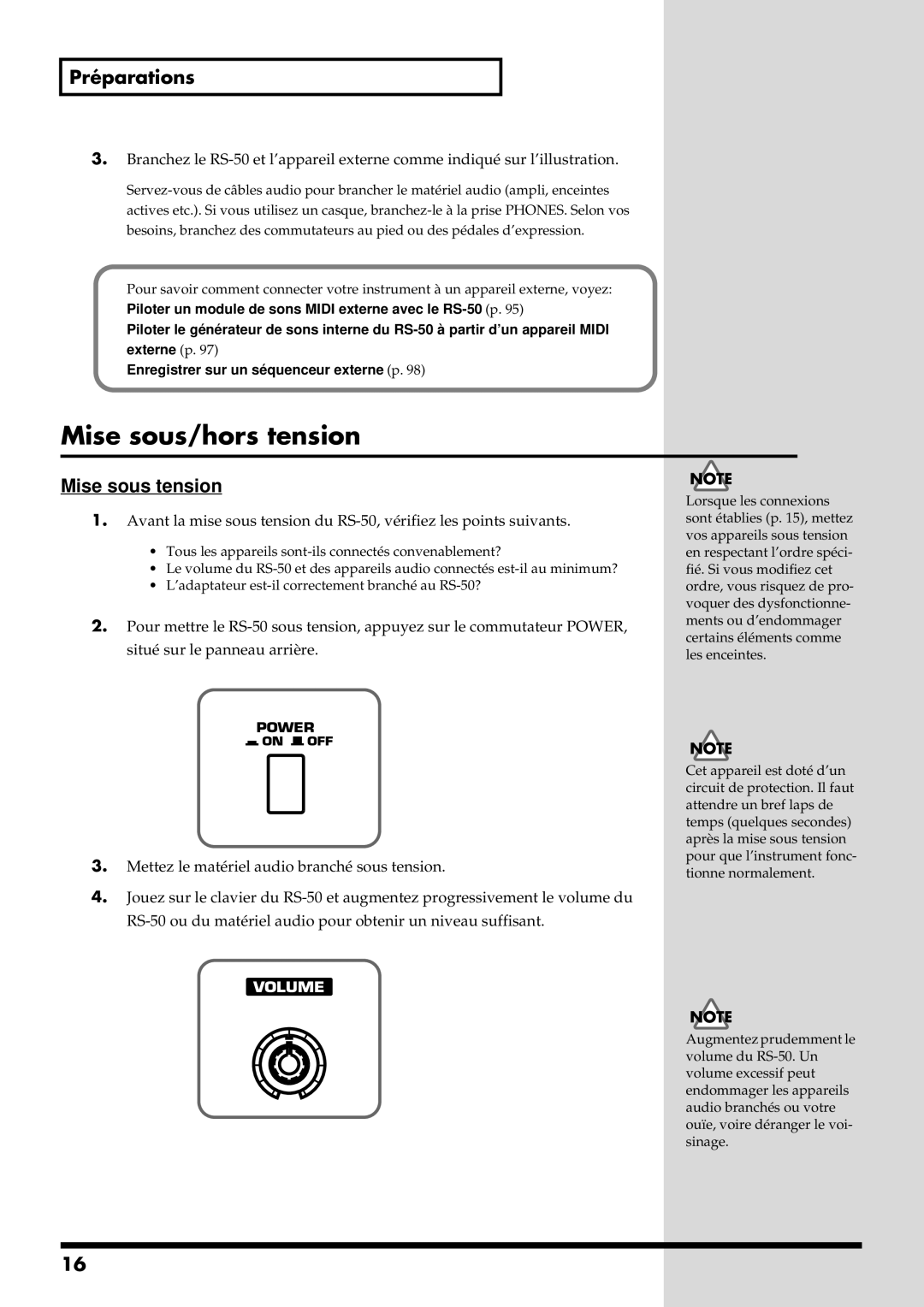 Roland RS-50 manual Mise sous/hors tension, Préparations 